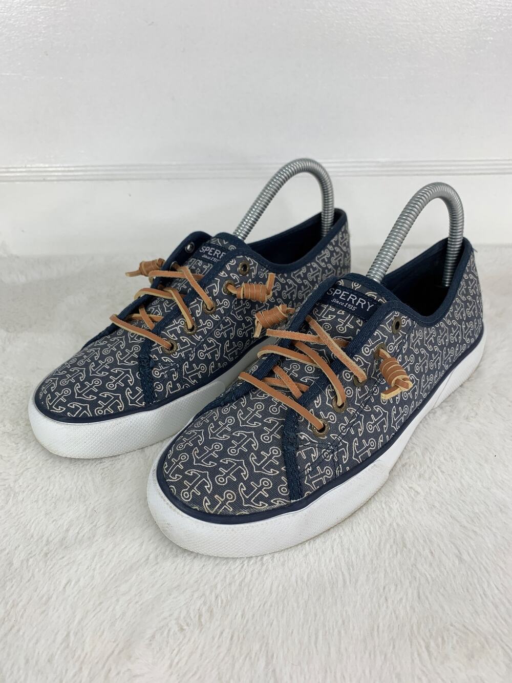 Sperry Women’s Size 7.5M Nautical Anchors Comfort Sneakers Blue Fabric